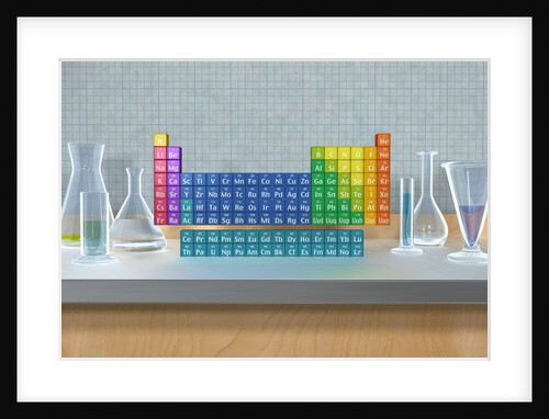 Periodic table of the elements with glassware by Anonymous