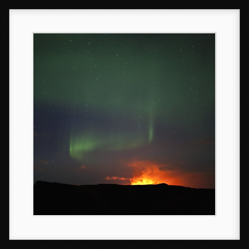 Aurora Borealis over eruption at Eyjafjallajokull glacier by Anonymous