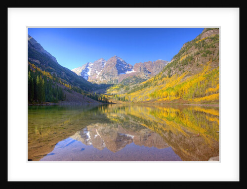 Maroon Bells with changing aspen leaves, Aspen, Colorado by Anonymous