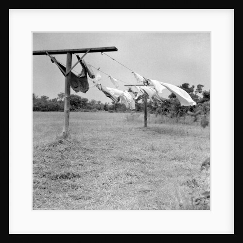 Clothes dry on a wooden line, ca. 1930. by Anonymous