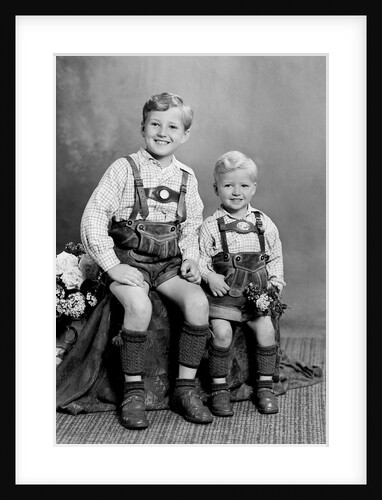Two brothers pose for a childhood portrait in Germany, ca. 1949 by Anonymous