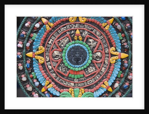 Carved and painted Aztec calendar design by Anonymous