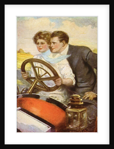 Vintage postcard of couple driving by Anonymous