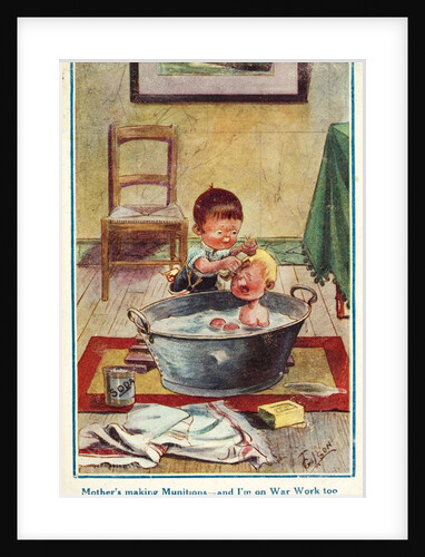 Boy bathing his little brother by Anonymous