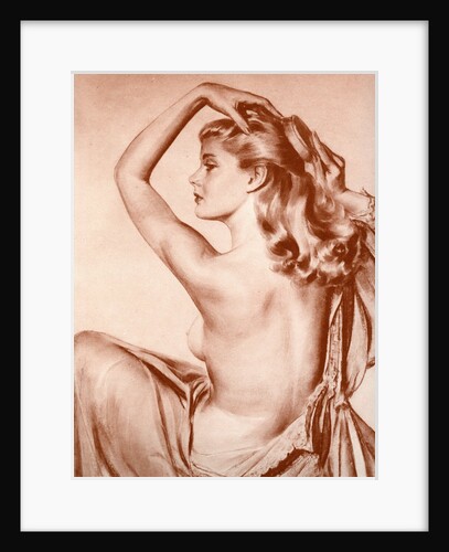 Topless woman brushing hair by Anonymous