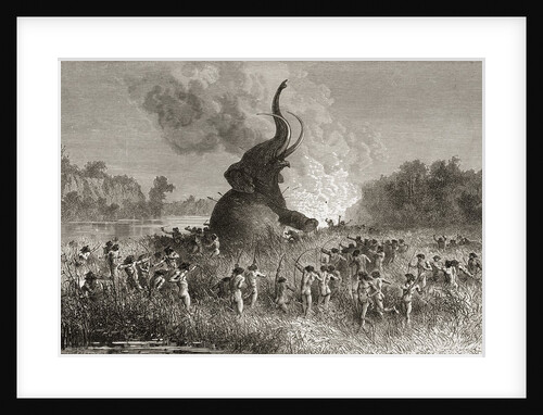 Prehistoric men hunting mammoth by Anonymous