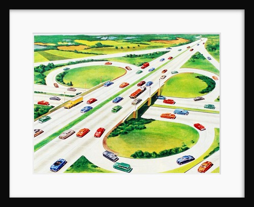 Cars on cloverleaf interchange by Anonymous
