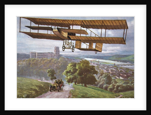 Biplane flying over French countryside by Anonymous