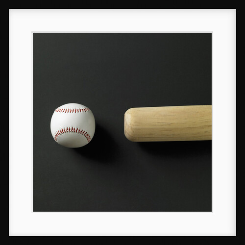Directly-above view of a bat and a ball in a row by Anonymous