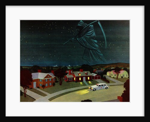 Death looming over suburban house by Anonymous
