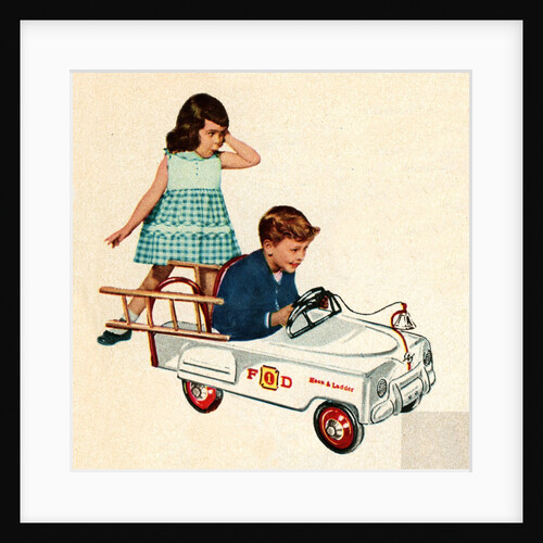 Children playing with toy fire engine by Anonymous