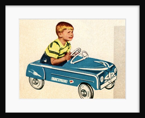 Boy sitting in toy car by Anonymous