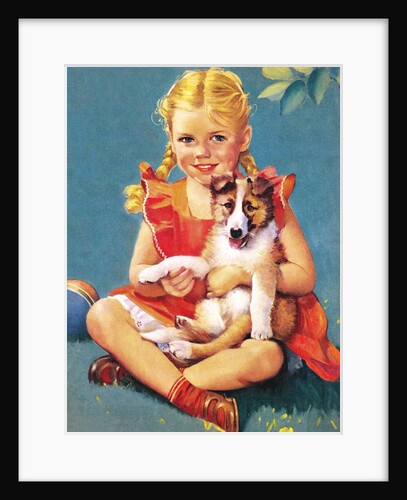 Girl holding collie puppy by Anonymous
