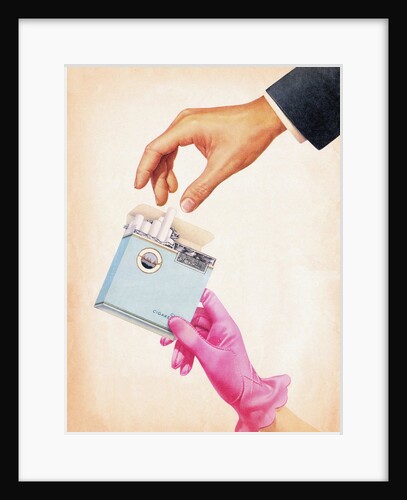 Woman offering man cigarette by Anonymous