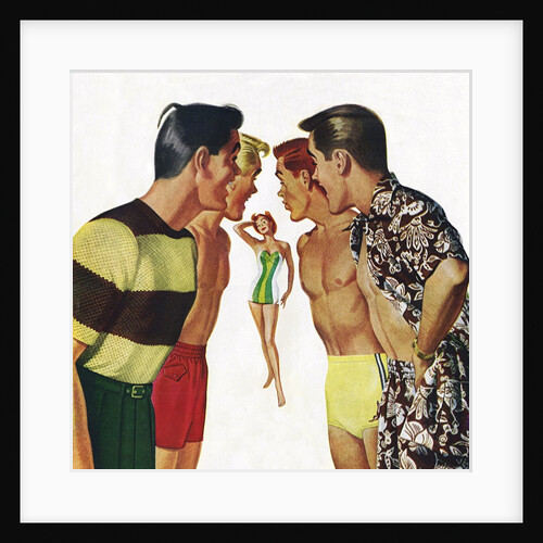 Young men admiring woman in bathing suit by Anonymous