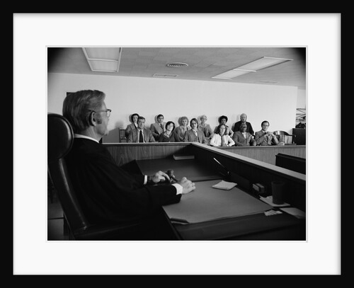 Judge addressing jury in courtroom by Anonymous