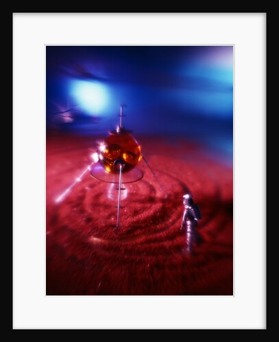 Silver space man astronaut alien walking in red sand to spacecraft by Anonymous