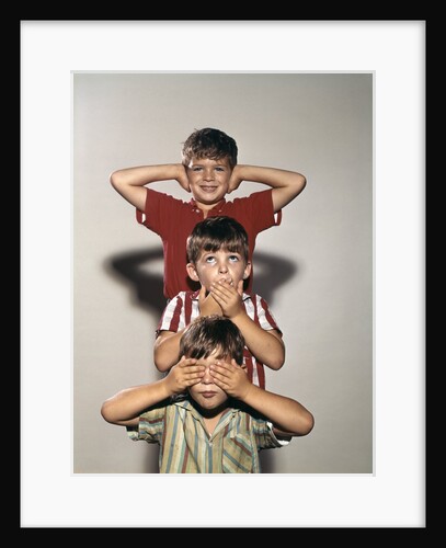 Boys posing as three wise monkeys see no evil hear no evil speak no evil by Anonymous
