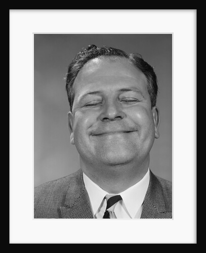 Portrait man close-up head eyes closed smiling big sweet smile by Anonymous