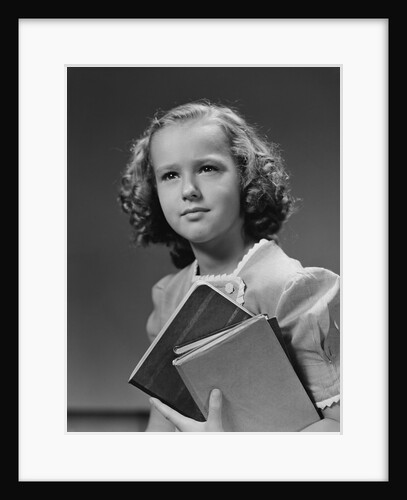 Portrait serious girl student holding school books by Anonymous
