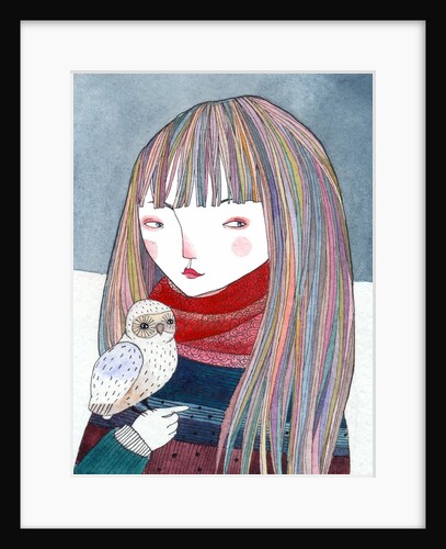 A girl with a small owl sitting on her hand by Anonymous
