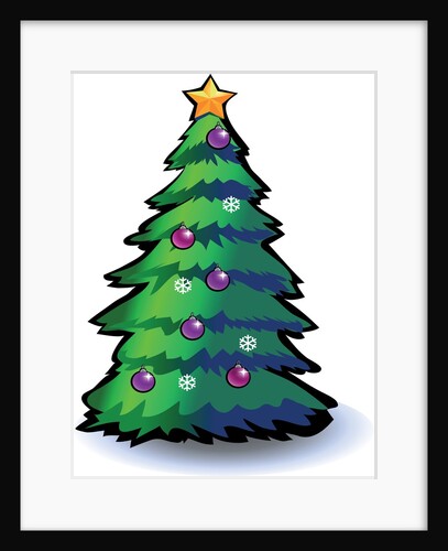 A Christmas tree with ornaments, snowflakes and a star by Anonymous