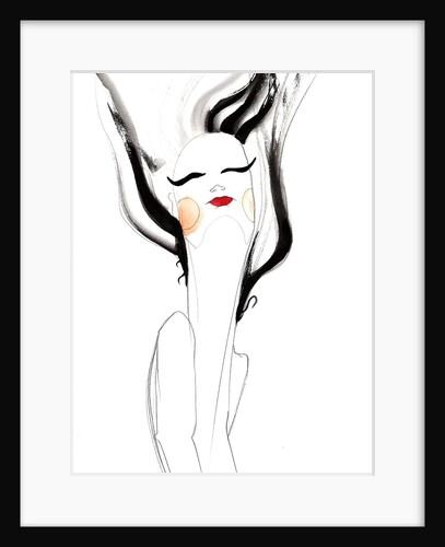 A woman with black hair blowing upwards by Anonymous