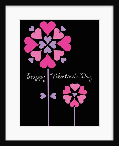 Two flowers made of pink and purple hearts on a black background by Anonymous