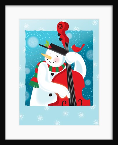 A happy snowman playing an upright bass by Anonymous