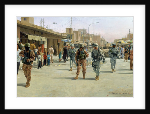 Troops patrolling market in Iraq by Anonymous
