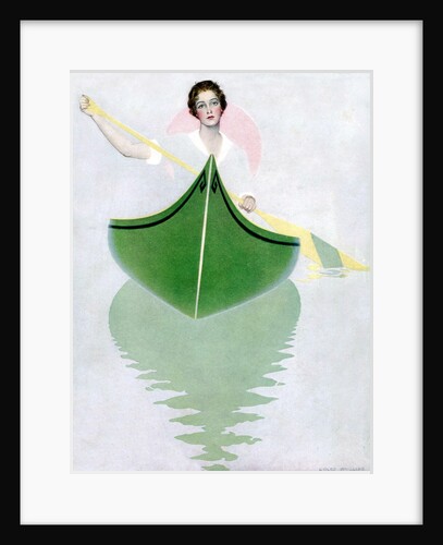 Woman paddling canoe by Anonymous