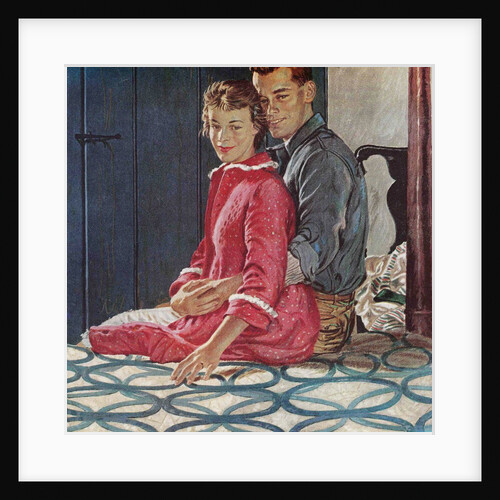 Young couple sitting on bed by Anonymous