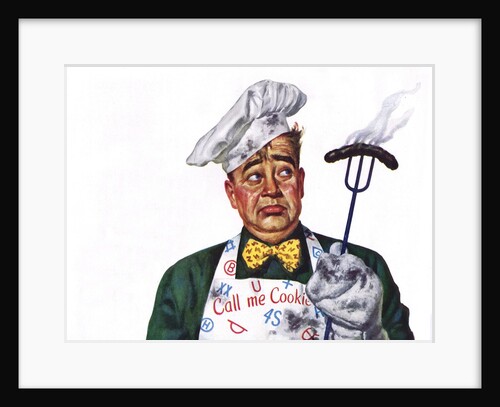 Man holding burned hot dog by Anonymous