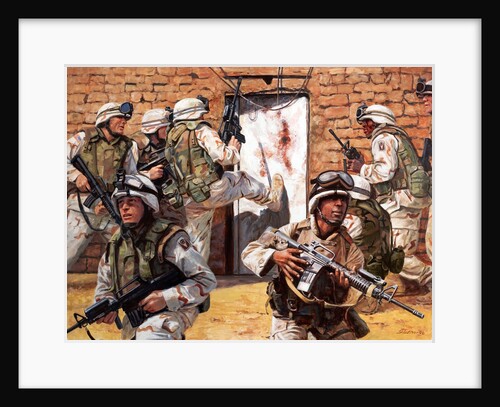American Guardsmen raiding insurgent stronghold by Anonymous