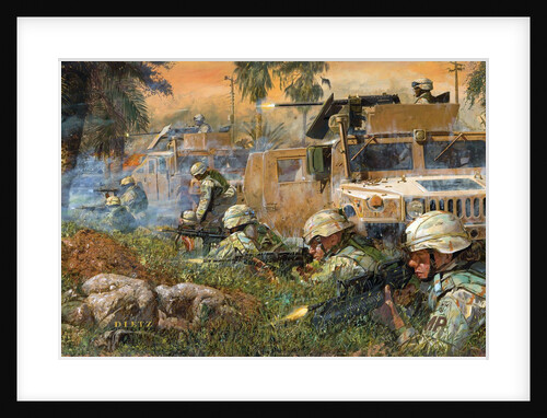 American soldiers firing on Iraqi insurgents by Anonymous