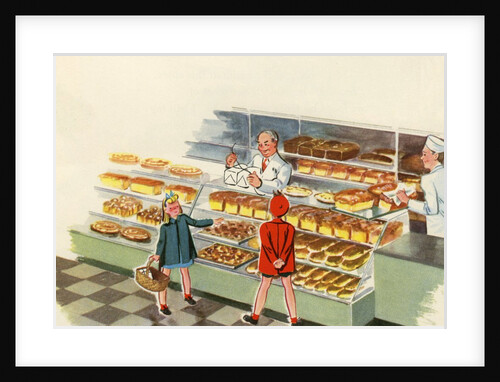 Boy and girl shopping at bakery by Anonymous
