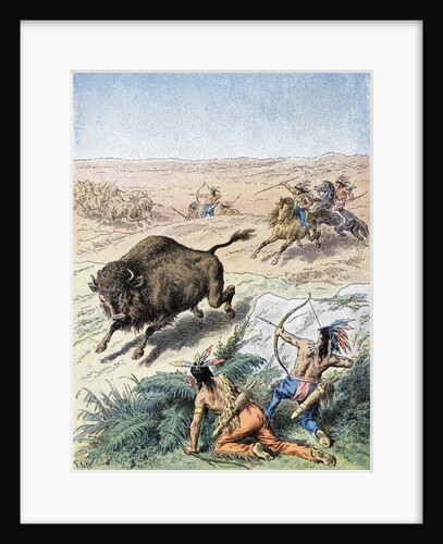 Native American men hunting bison by Anonymous