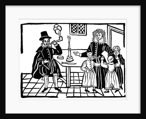Man smoking a pipe near his family by Anonymous