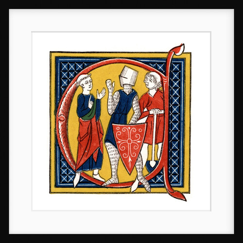 Initial letter C with three classes of Medieval men by Anonymous