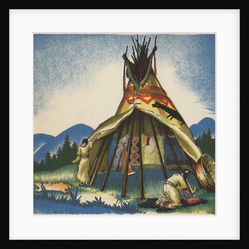 Women setting up Plains tepee by Anonymous