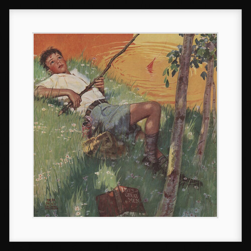 Boy daydreaming while fishing by Anonymous
