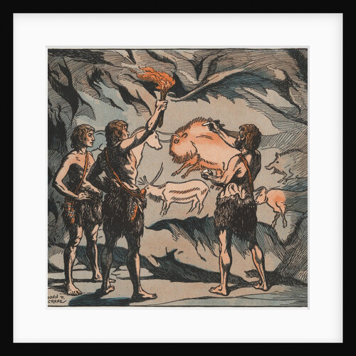 Prehistoric men with cave paintings by Anonymous