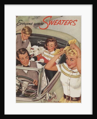 Family wearing sweaters in convertible by Anonymous