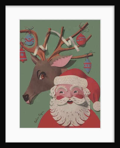 Santa and Reindeer with ornaments collage by Anonymous