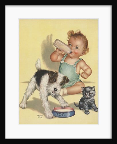 Baby with dog and kitten by Anonymous