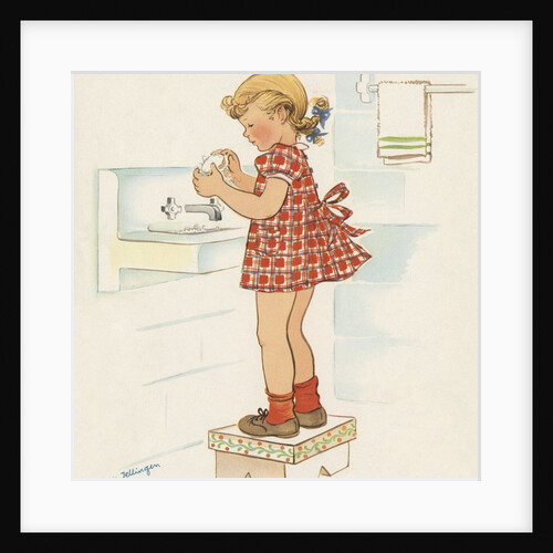 Girl washing hands at sink by Anonymous