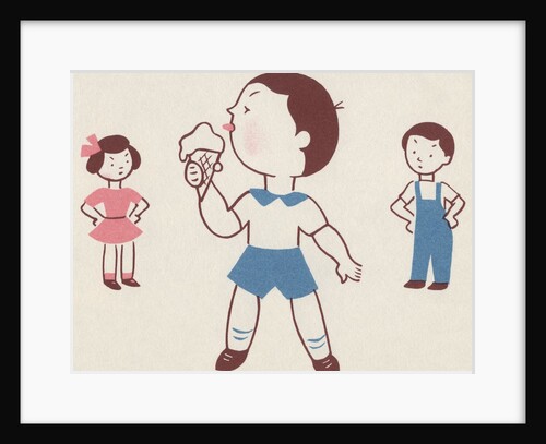 Boy eating ice cream cone by Anonymous