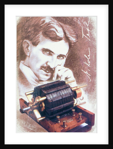 Nikola Tesla with machine by Anonymous