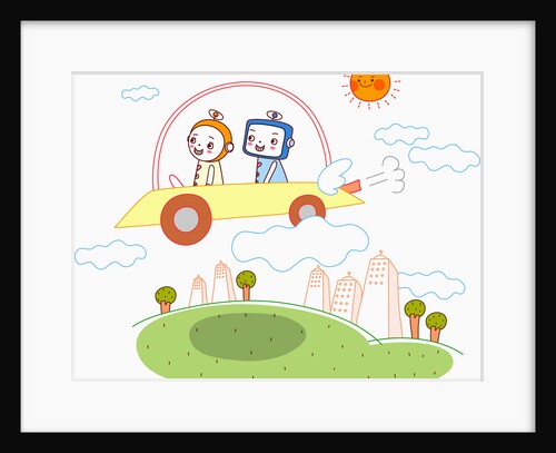 A Robot Couple in a Flying Car by Anonymous