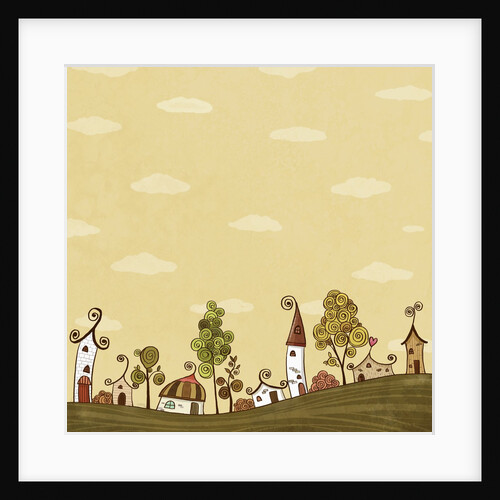 Lined-up Houses and Trees and Yellow Brown Sky above by Anonymous